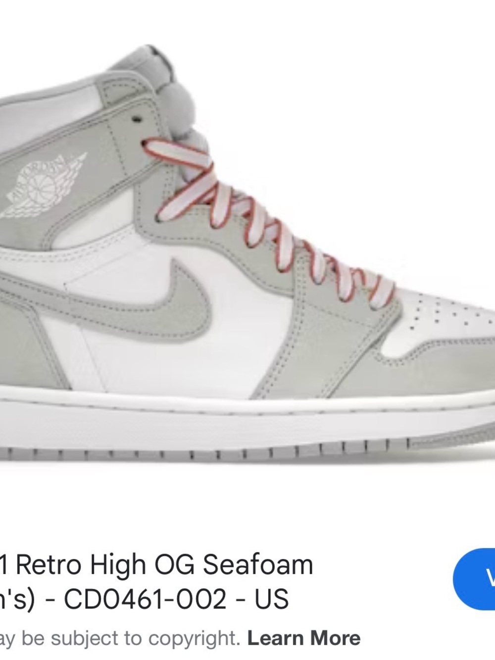 Nike Air Jordan 1 Retro High OG Seafoam White Gray